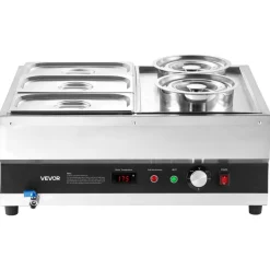 VEVOR Electric Soup Warmer, Two 6.34QT Pots & Three 1/3 Pans, Stainless Steel Commercial Food Warmer with 86~185°F Adjustable Temp, 1500W Bain Marie, Soup Station for Restaurant, Buffet