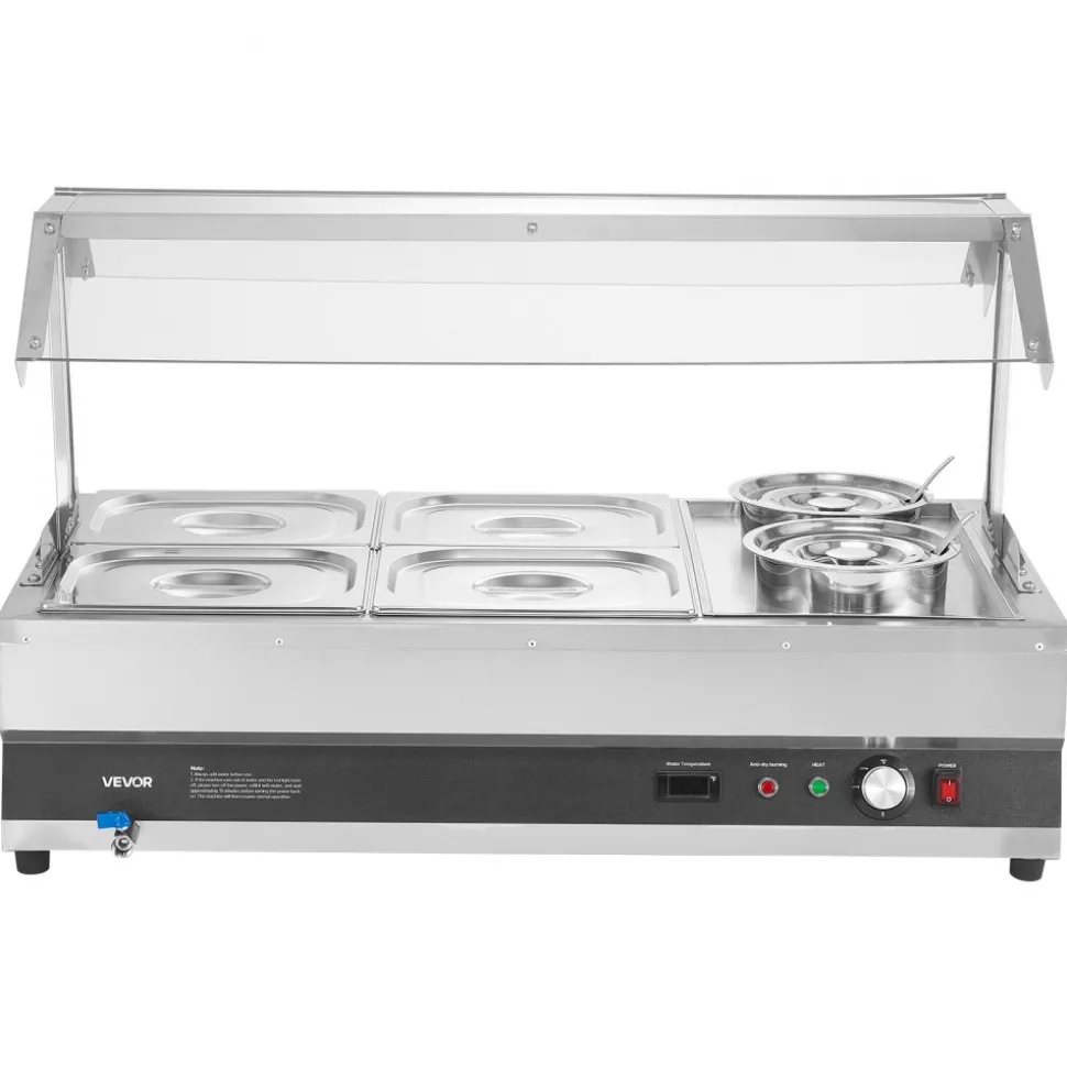 VEVOR Electric Soup Warmer, Two 6.34QT Pots & Four 1/2 Pans, Stainless Steel Commercial Food Warmer with 86~185°F Adjustable Temp, 1500W Bain Marie with Cover, Soup Station for Restaurant, Buffet