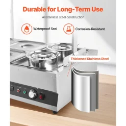 VEVOR Electric Soup Warmer, Two 6.34QT Pots & Four 1/2 Pans, Stainless Steel Commercial Food Warmer with 86~185°F Adjustable Temp, 1500W Bain Marie with Cover, Soup Station for Restaurant, Buffet