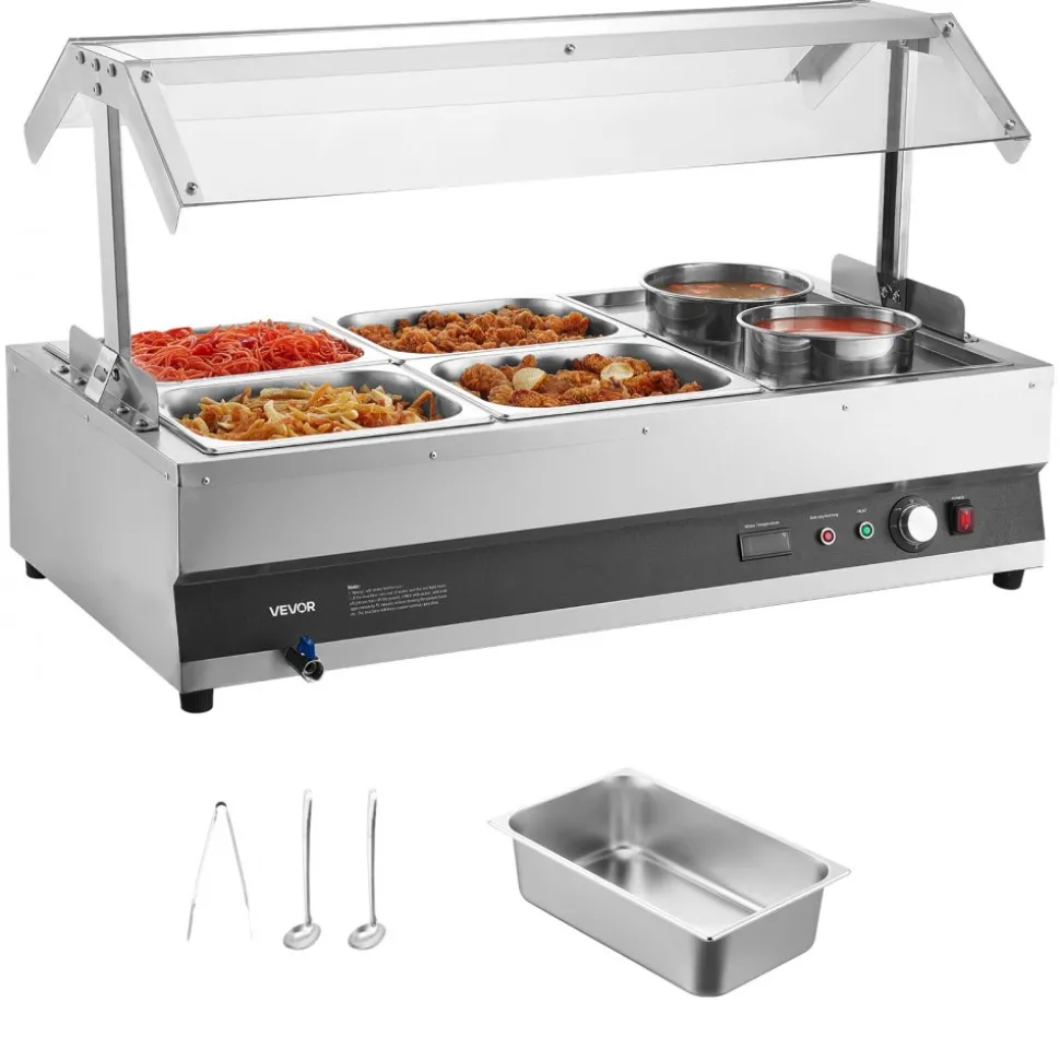 VEVOR Electric Soup Warmer, Two 6.34QT Pots & Four 1/2 Pans, Stainless Steel Commercial Food Warmer with 86~185°F Adjustable Temp, 1500W Bain Marie with Cover, Soup Station for Restaurant, Buffet