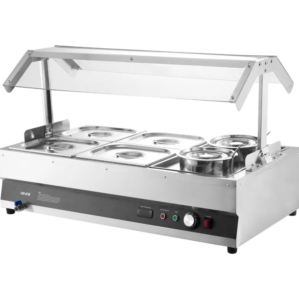 VEVOR Electric Soup Warmer, Two 6.34QT Pots & Four 1/2 Pans, Stainless Steel Commercial Food Warmer with 86~185°F Adjustable Temp, 1500W Bain Marie with Cover, Soup Station for Restaurant, Buffet