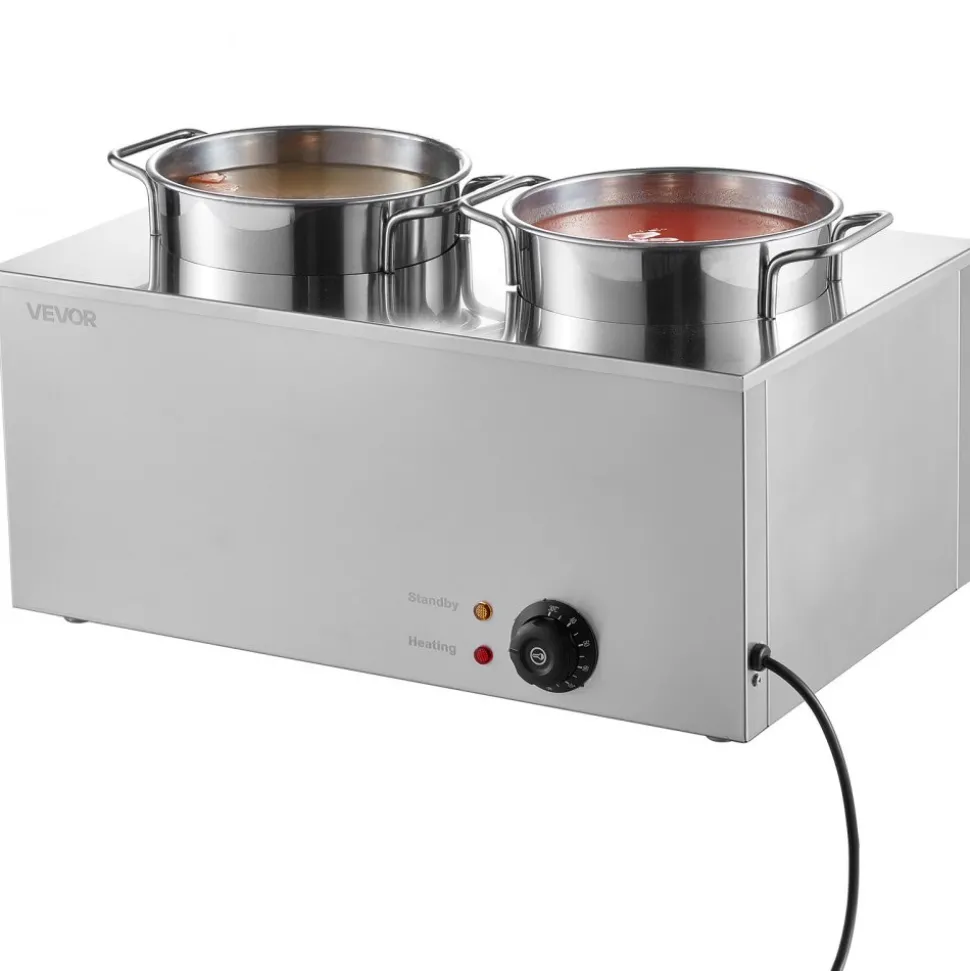 VEVOR Electric Soup Warmer, Two 6.34QT Stainless Steel Round Pot with 86~185°F Adjustable Temp, 1200W Commercial Bain Marie Compatible with Pans, Soup Station for Restaurant, Buffet