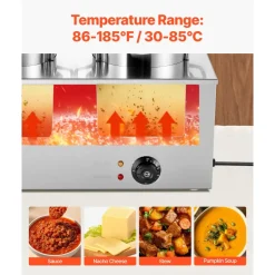 VEVOR Electric Soup Warmer, Two 6.34QT Stainless Steel Round Pot with 86~185°F Adjustable Temp, 1200W Commercial Bain Marie Compatible with Pans, Soup Station for Restaurant, Buffet