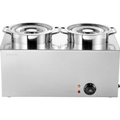 VEVOR Electric Soup Warmer, Two 6.34QT Stainless Steel Round Pot with 86~185°F Adjustable Temp, 1200W Commercial Bain Marie Compatible with Pans, Soup Station for Restaurant, Buffet