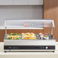 VEVOR Electric Soup Warmer, Two 6.34QT Pots & Six 1/3 Pans, Stainless Steel Commercial Food Warmer with 86~185°F Adjustable Temp, 1500W Bain Marie with Cover, Soup Station for Restaurant, Buffet