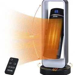 VEVOR Electric Space Heater with Thermostat Remote Control, 1000W/1500W 2-Level Adjustable Quiet Ceramic Heater Fan, 20 in Tip-Over Shutdown Overheat Protection Small Heaters for Office Room Desk Indo