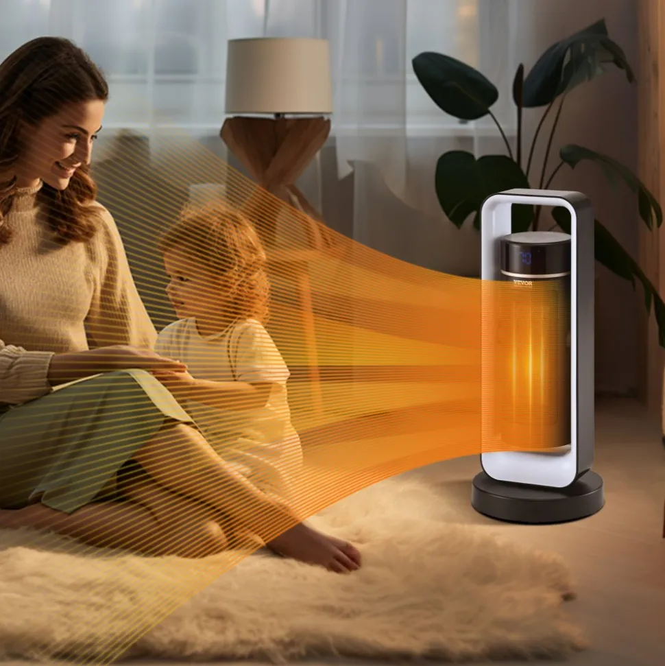 VEVOR Electric Space Heater with Thermostat Remote Control, 1000W/1500W 2-Level Adjustable Quiet Ceramic Heater Fan, 20 in Tip-Over Shutdown Overheat Protection Small Heaters for Office Room Desk Indo