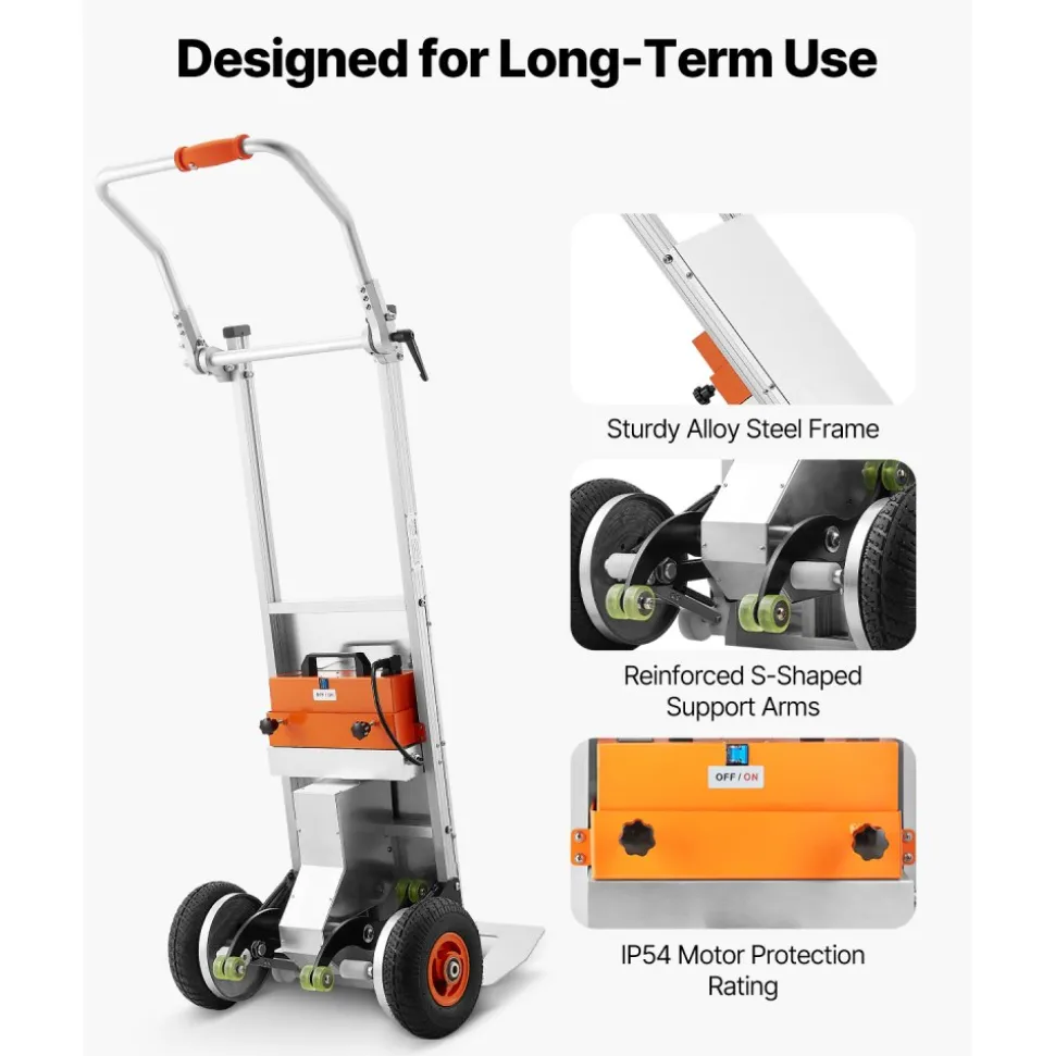 VEVOR Electric Stair Climbing Dolly, 440lbs Capacity Electric Stair Climbing Hand Trucks with 157.5in Rope & Folding Handle, Heavy Duty Stair Climber for Warehouse Logistics, Moving Furniture(Silver)
