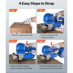 VEVOR Electric Strapping Machine, 2 x 4000mAh Batteries, Automatic Strapping Tool with Digital Display for 0.394-0.748 inches Wide PET Straps, Handheld Banding Tools for Packaging Box Pallet