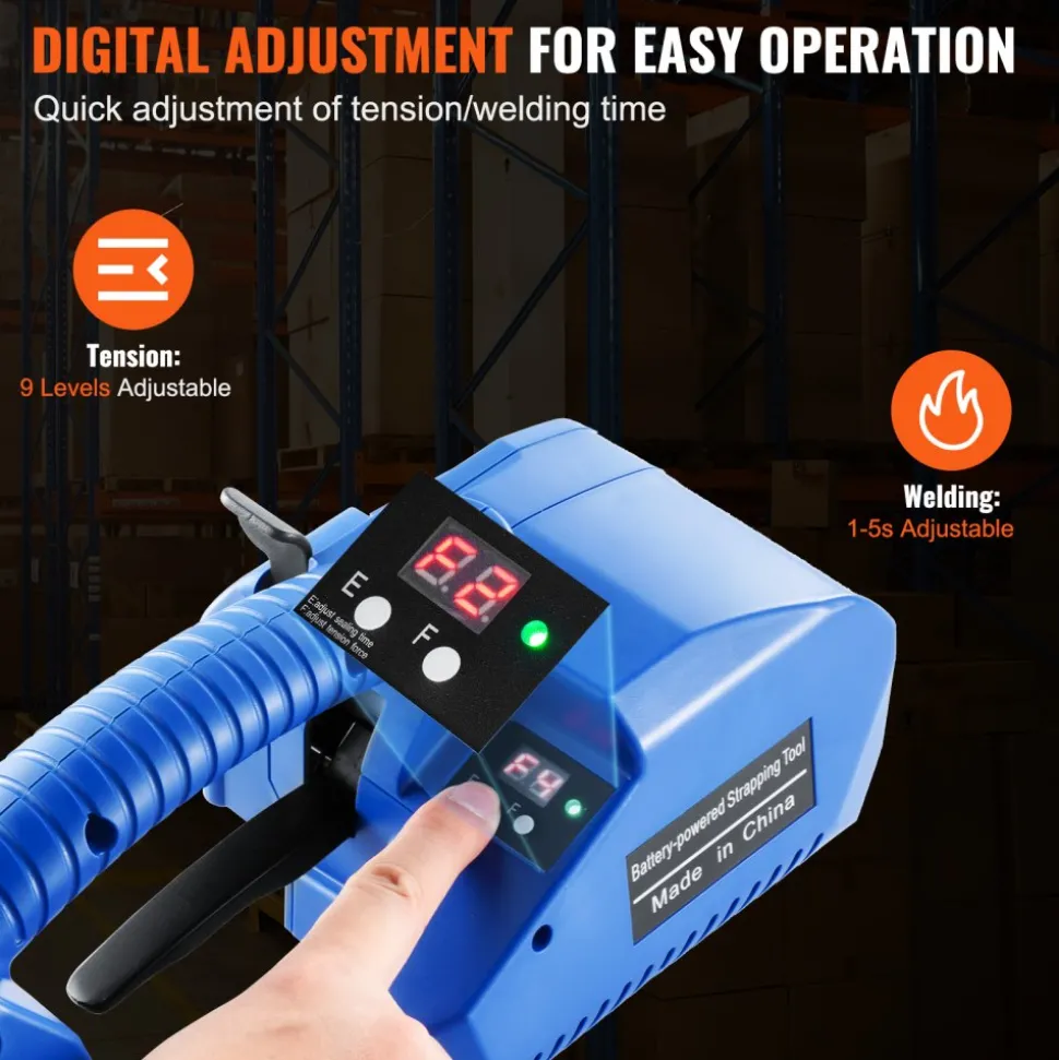 VEVOR Electric Strapping Machine, for 0.35"-0.63" PP PET Straps, Portable Electric Banding Tool with Digital Display, 2 x 5000mAh Battery Powered Automatic Strapping Tool for Packaging Box Pallet