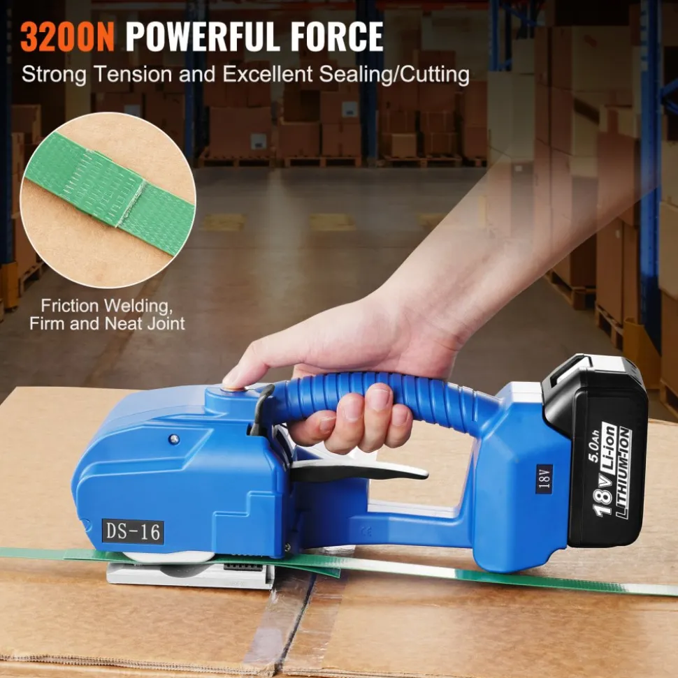 VEVOR Electric Strapping Machine, for 0.35"-0.63" PP PET Straps, Portable Electric Banding Tool with Digital Display, 2 x 5000mAh Battery Powered Automatic Strapping Tool for Packaging Box Pallet