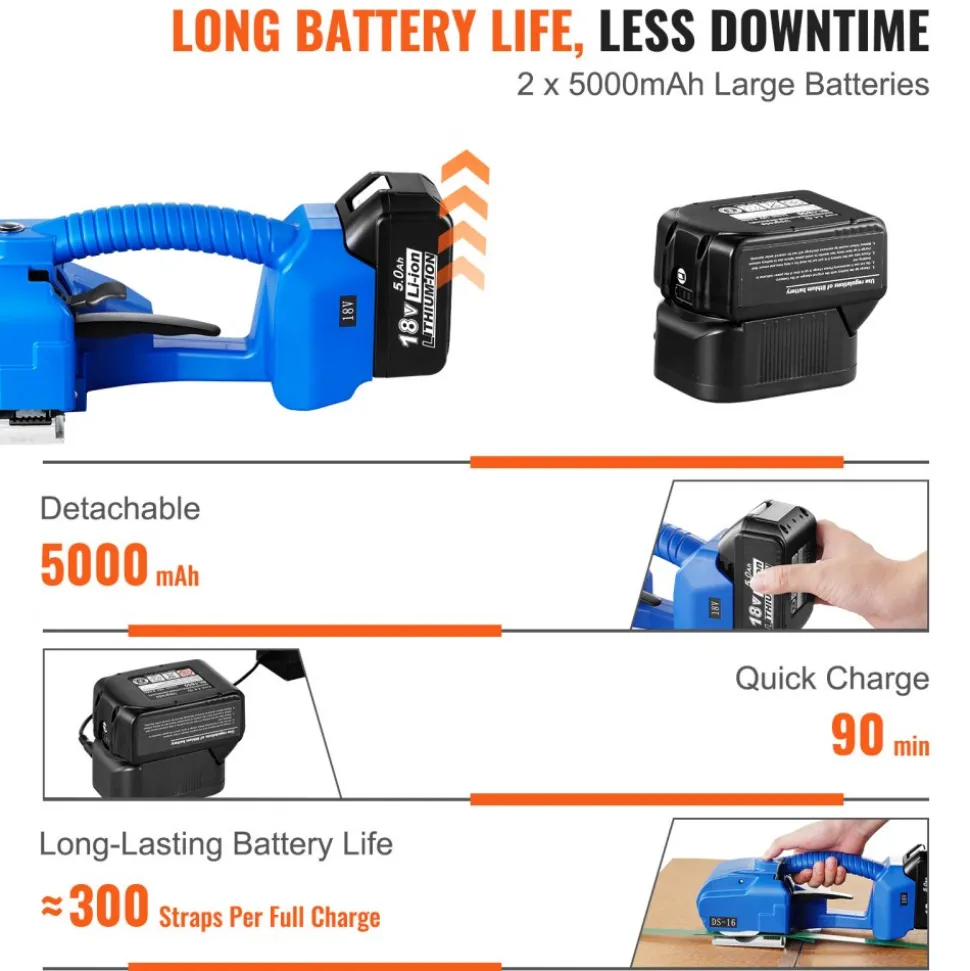 VEVOR Electric Strapping Machine, for 0.35"-0.63" PP PET Straps, Portable Electric Banding Tool with Digital Display, 2 x 5000mAh Battery Powered Automatic Strapping Tool for Packaging Box Pallet
