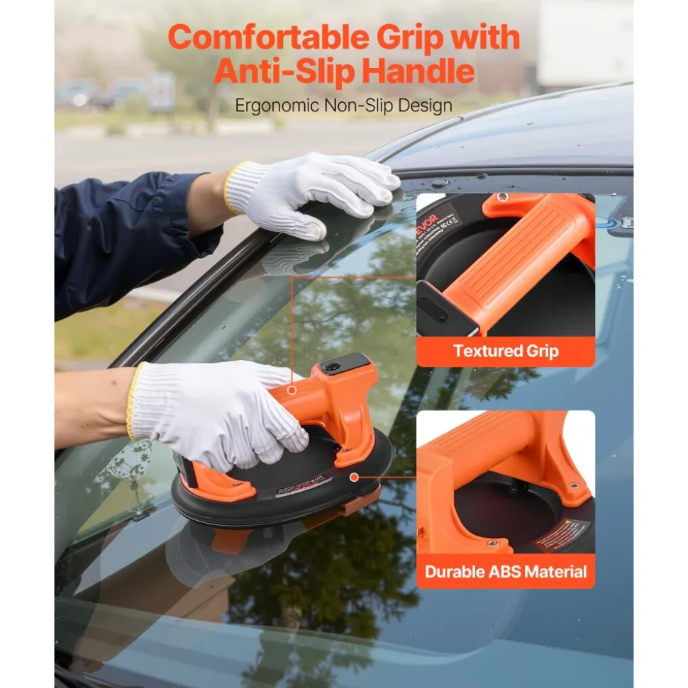 VEVOR Electric Suction Cup, 8-Inch Vacuum Glass Lifter with Digital Display for Suction Power & Battery Level, 440 lbs Max Lifting Capacity Tile Suction Cup Tool for Lifting Tile, Granite (1-Pack)