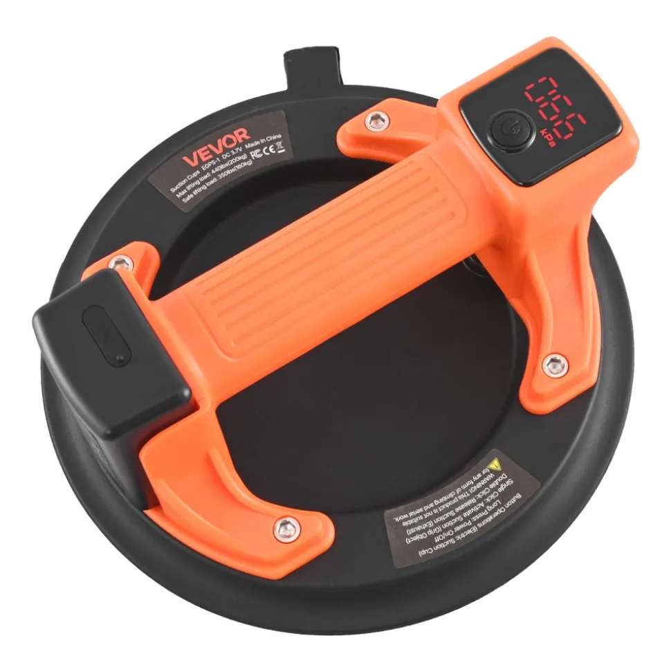 VEVOR Electric Suction Cup, 8-Inch Vacuum Glass Lifter with Digital Display for Suction Power & Battery Level, 440 lbs Max Lifting Capacity Tile Suction Cup Tool for Lifting Tile, Granite (1-Pack)
