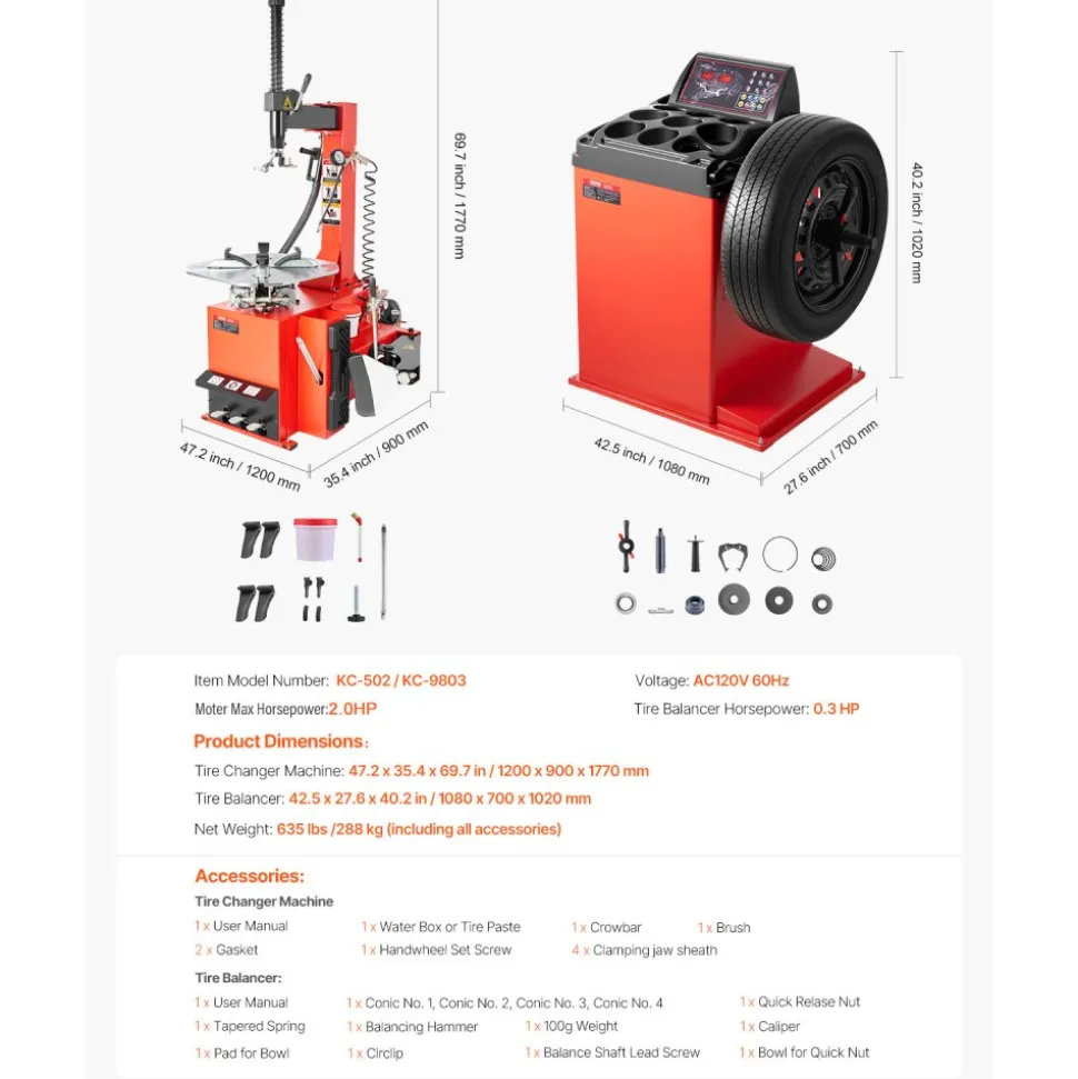 VEVOR Electric Tire Changer, 18" Spindle, Durable Tire Changer Tire Balancer with 1.5 HP Motor, Accurate Tire Changer Tire Balancer with Auto Calibration Mode, FIt for Sedans/SUVs/Pickup Trucks