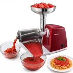 VEVOR Electric Tomato Strainer 800W Max (Rated Power: 300W) Sauce Maker, 88 lbs/H For Purees, Strawberry, Salsa, Stainless Steel Tomato Food Mill Press Machine, 1mm, 1.5mm, 3mm & 6mm Screens, Red