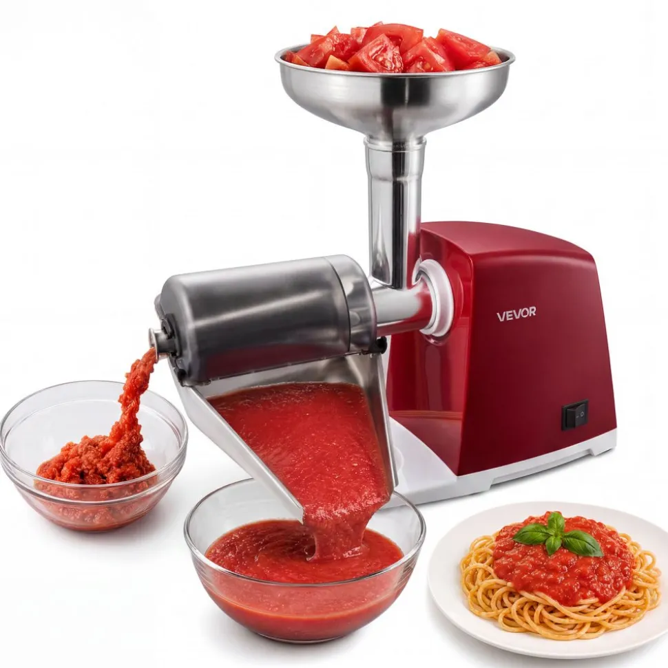 VEVOR Electric Tomato Strainer 800W Max (Rated Power: 300W) Sauce Maker, 88 lbs/H For Purees, Strawberry, Salsa, Stainless Steel Tomato Food Mill Press Machine, 1mm, 1.5mm, 3mm & 6mm Screens, Red