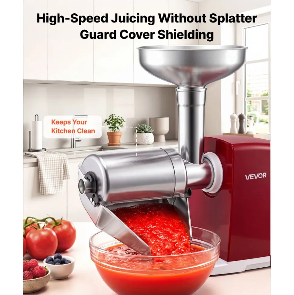 VEVOR Electric Tomato Strainer 800W Max (Rated Power: 300W) Sauce Maker, 88 lbs/H For Purees, Strawberry, Salsa, Stainless Steel Tomato Food Mill Press Machine, 1mm, 1.5mm, 3mm & 6mm Screens, Red