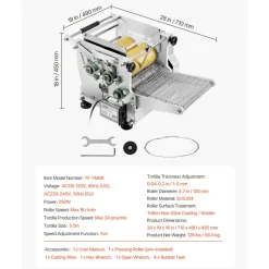 VEVOR Electric Tortilla Maker, 5.5 Inch Diameter Automatic Corn Tortilla Making Machine with Non-Stick Coating, Electric Chapatti Machine Suitable for Produce Sopes Gorditas Roti Pita Tortilla Pizza