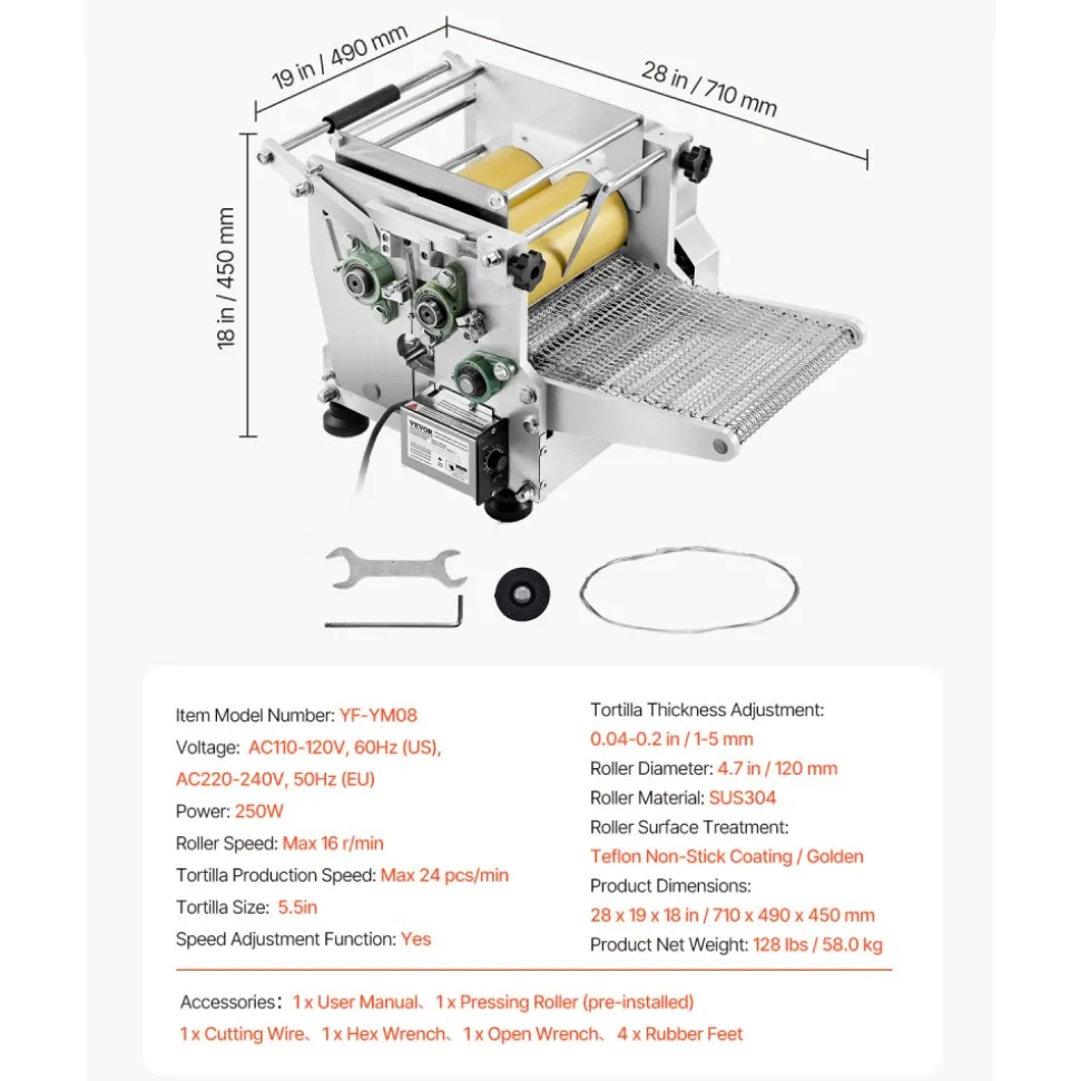 VEVOR Electric Tortilla Maker, 5.5 Inch Diameter Automatic Corn Tortilla Making Machine with Non-Stick Coating, Electric Chapatti Machine Suitable for Produce Sopes Gorditas Roti Pita Tortilla Pizza
