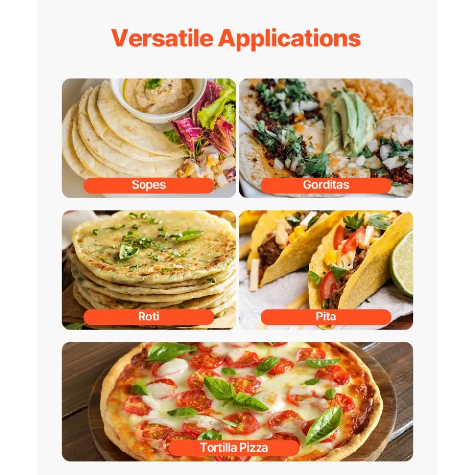 VEVOR Electric Tortilla Maker, 5.5 Inch Diameter Automatic Corn Tortilla Making Machine with Non-Stick Coating, Electric Chapatti Machine Suitable for Produce Sopes Gorditas Roti Pita Tortilla Pizza