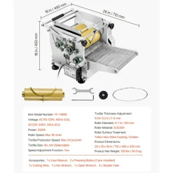 VEVOR Electric Tortilla Maker, Automatic Corn Tortilla Making Machine with Non-Stick Coating and Two Molds(4 in + 6 in), Electric Chapatti Machine Suitable for Produce Sopes Pita Tortilla Pizza
