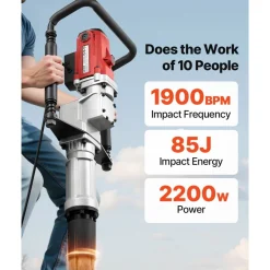 VEVOR Electric T Post Driver, 2200W Handheld Post Pounder with 2.17 in/55mm, 2.76 in/70mm Sleeves, Powerful Pile Driver for Fence,Metal Fencing, Farm, Garden, Construction, Landscaping Projects