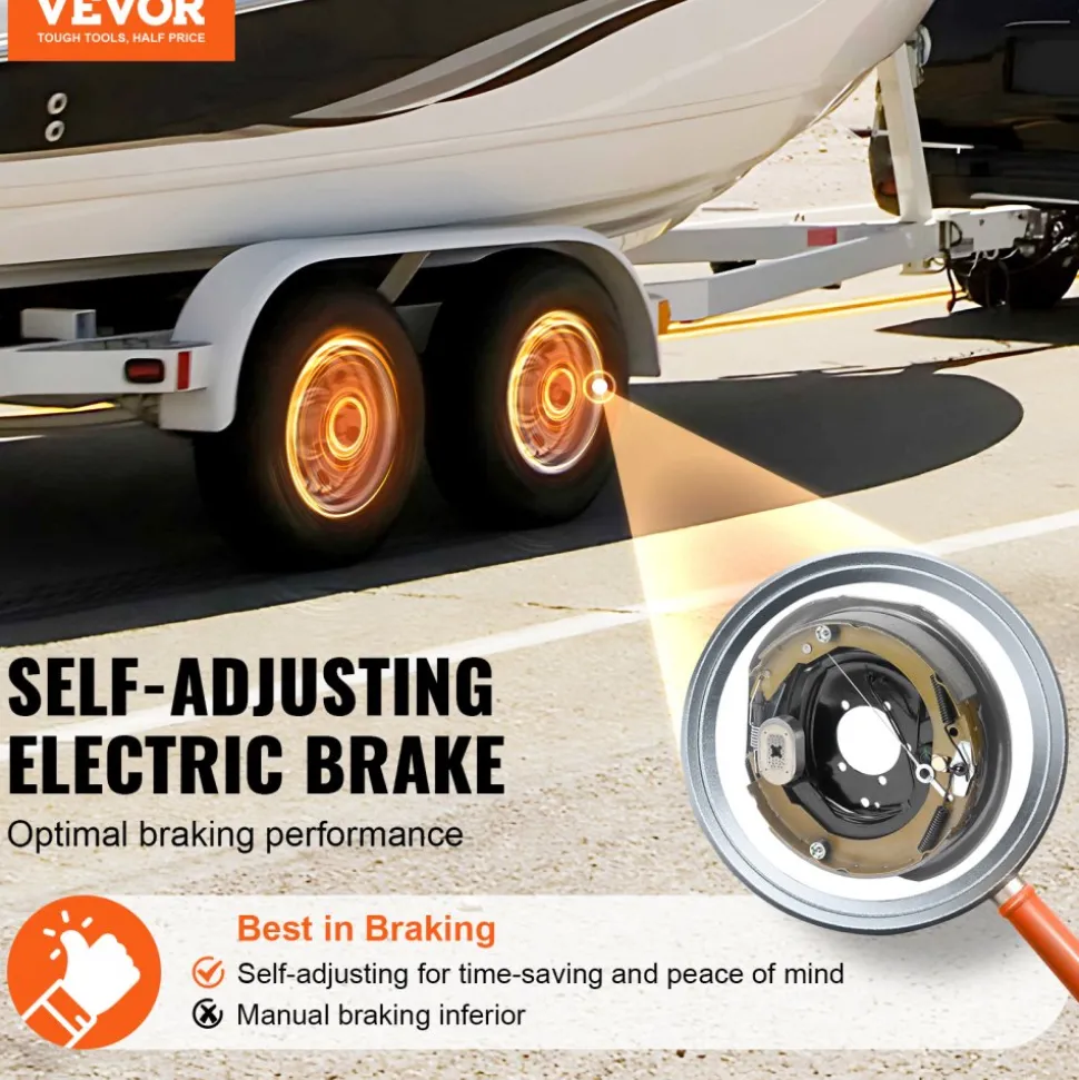VEVOR Electric Trailer Brake Assembly, 12" x 2", 2 Pairs Self-Adjusting Electric Brakes Kit for 7000 lbs Axle, 5-Hole Mounting, Backing Plates for Braking System Part Replacement (2 Right + 2 Left)