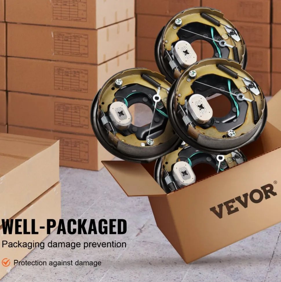 VEVOR Electric Trailer Brake Assembly, 10" x 2-1/4", 2 Pairs Self-Adjusting Electric Brakes Kit for 3500 lbs Axle, 4-Hole Mounting, Backing Plates for Brake System Part Replacement (2 Right + 2 Left)