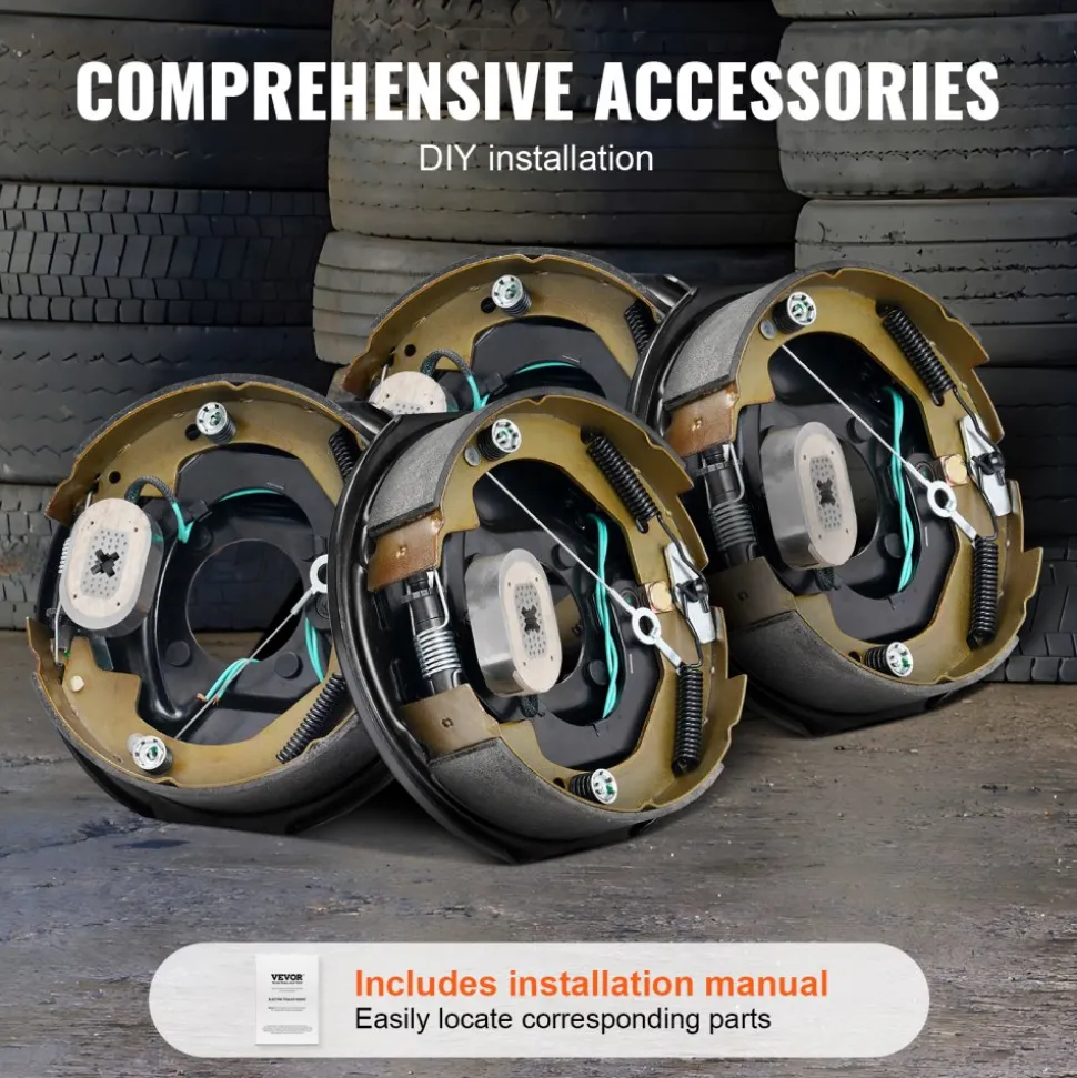 VEVOR Electric Trailer Brake Assembly, 10" x 2-1/4", 2 Pairs Self-Adjusting Electric Brakes Kit for 3500 lbs Axle, 4-Hole Mounting, Backing Plates for Brake System Part Replacement (2 Right + 2 Left)