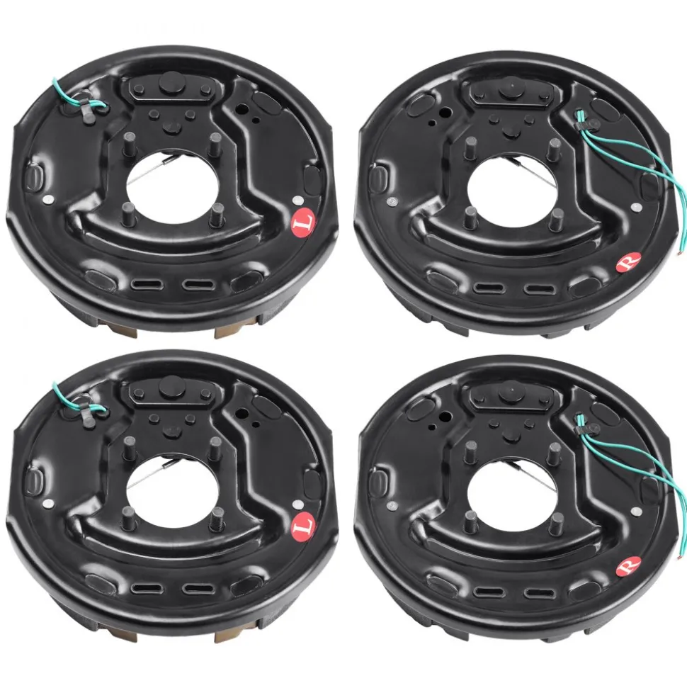 VEVOR Electric Trailer Brake Assembly, 10" x 2-1/4", 2 Pairs Self-Adjusting Electric Brakes Kit for 3500 lbs Axle, 4-Hole Mounting, Backing Plates for Brake System Part Replacement (2 Right + 2 Left)