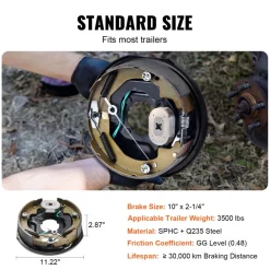 VEVOR Electric Trailer Brake Assembly, 10" x 2-1/4", 1 Pair Self-Adjusting Electric Brakes Kit for 3500 lbs Axle, 4-Hole Mounting, Backing Plates for Brake System Part Replacement (1 Right + 1 Left)