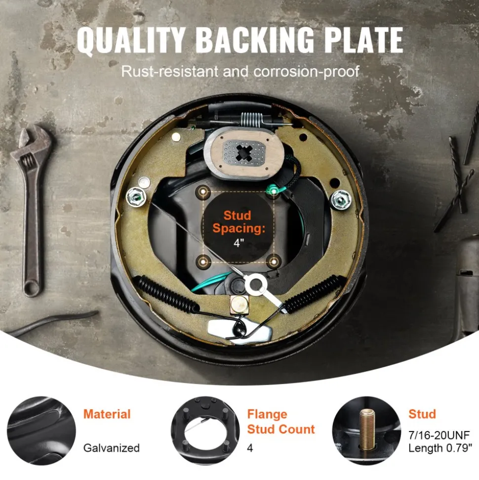 VEVOR Electric Trailer Brake Assembly, 10" x 2-1/4", 1 Pair Self-Adjusting Electric Brakes Kit for 3500 lbs Axle, 4-Hole Mounting, Backing Plates for Brake System Part Replacement (1 Right + 1 Left)