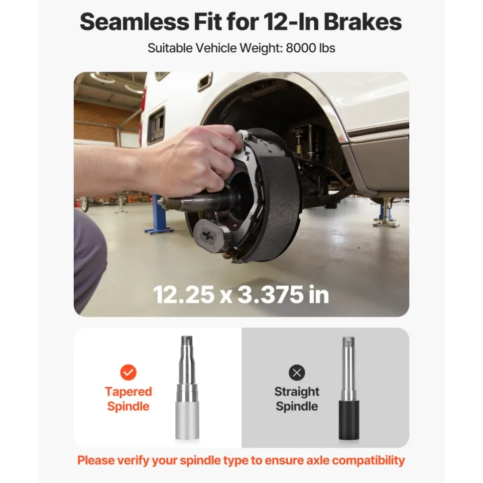VEVOR Electric Trailer Brake Kit, 12.25 x 3.375 Inch, 1 Pair Self-Adjusting Electric Brakes Kit for 8000 lbs Trailer Axle, Backing Plates for Braking System Part Replacement, Fit for Trailers, RVs