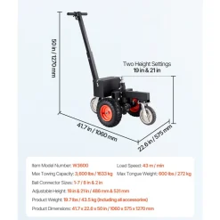 VEVOR Electric Trailer Dolly, 3600 lbs Max Trailer Weight 600 lbs Max Tongue Weight, DC 24V 800W Motorized Trailer Dolly with 2 & 1-7/8 Inch Hitch Balls for RV Campers, Cargo & Utility, Boat Trailers