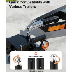 VEVOR Electric Trailer Dolly, 3600 lbs Capacity 800W 600 lbs Tongue Load, for RV Campers, Cargo, Utility & Boat Trailers, 2 in & 1-7/8 in Hitch Balls, Moving & Positioning Trailers, Heavy-Duty Steel