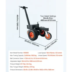 VEVOR Electric Trailer Dolly, 3600 lbs Capacity 800W 600 lbs Tongue Load, for RV Campers, Cargo, Utility & Boat Trailers, 2 in & 1-7/8 in Hitch Balls, Moving & Positioning Trailers, Heavy-Duty Steel