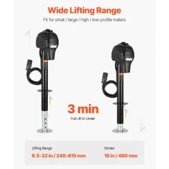 VEVOR Electric Trailer Jack, 3500 lbs, Heavy Duty RV Electric Power Tongue Jack with 7-pin Connector, Manual Crank Handle & Weatherproof Jack Cover, 9.5"-27.5" Lift, for Trailers, Campers & RVs, Black
