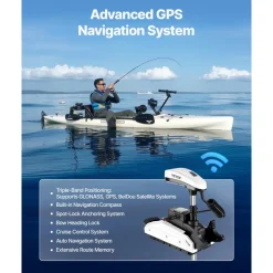 VEVOR Electric Trolling Motor, 12V 55lbs Thrust with GPS, 10-Speed Bow Mounted Saltwater Outboard Boat Motor with Remote Control & LCD Battery Indicator, for Kayaks, Fishing Boats, 54-Inch Shaft