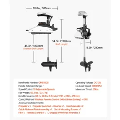VEVOR Electric Trolling Motor, 12V 55lbs Thrust with GPS, 10-Speed Bow Mounted Saltwater Outboard Boat Motor with Remote Control & LCD Battery Indicator, for Kayaks, Fishing Boats, 54-Inch Shaft