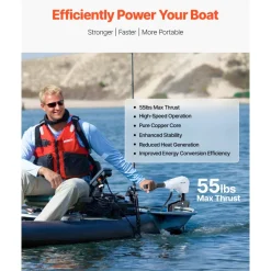 VEVOR Electric Trolling Motor, Transom Mounted Outboard Boat Motors 12V 55lbs Thrust, 8-Speed Electric Boat Engine w/ Battery Indicator, for Kayaks, Fishing Boats on Freshwater/Saltwater, 30-In Shaft