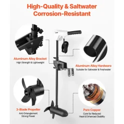 VEVOR Electric Trolling Motor, Transom Mounted Outboard Boat Motors 12V 55lbs Thrust, 8-Speed Electric Boat Engine w/ Battery Indicator, for Kayaks, Fishing Boats on Freshwater/Saltwater, 30-In Shaft