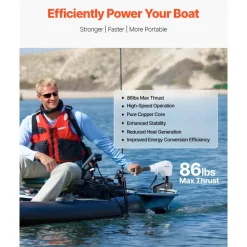 VEVOR Electric Trolling Motor, Transom Mounted Outboard Boat Motors 24V 86lbs Thrust, 8-Speed Electric Boat Engine w/ Battery Indicator, for Kayaks, Fishing Boats on Freshwater/Saltwater, 36-In Shaft