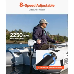 VEVOR Electric Trolling Motor, Transom Mounted Outboard Boat Motors 24V 86lbs Thrust, 8-Speed Electric Boat Engine w/ Battery Indicator, for Kayaks, Fishing Boats on Freshwater/Saltwater, 36-In Shaft