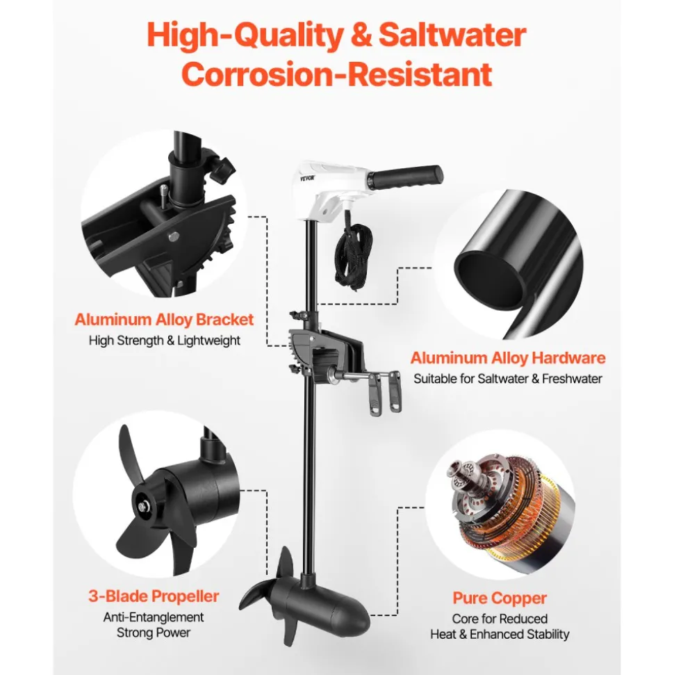 VEVOR Electric Trolling Motor, Transom Mounted Outboard Boat Motors 24V 86lbs Thrust, 8-Speed Electric Boat Engine w/ Battery Indicator, for Kayaks, Fishing Boats on Freshwater/Saltwater, 36-In Shaft