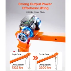 VEVOR Electric Truck Crane, 2200 lbs Pickup Truck Crane with 12V 6000 lbs Electric Winch, 360° Rotating Telescopic Boom, Premium Galvanized Steel, Foldable Pickup Bed Jib for Machine Lumber Lifting
