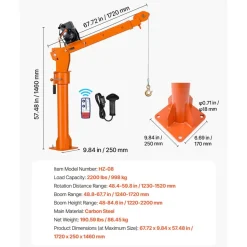 VEVOR Electric Truck Crane, 2200 lbs Pickup Truck Crane with 12V 6000 lbs Electric Winch, 360° Rotating Telescopic Boom, Premium Galvanized Steel, Foldable Pickup Bed Jib for Machine Lumber Lifting