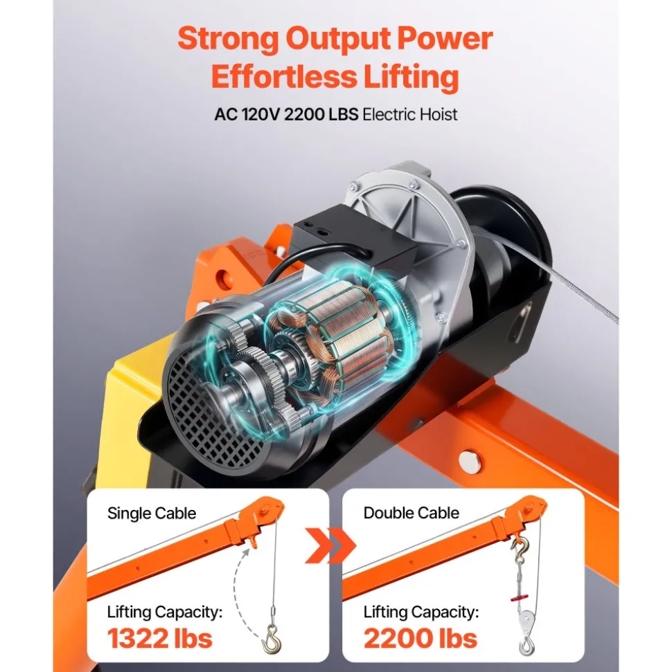 VEVOR Electric Truck Crane, 2200 lbs Pickup Truck Crane with 2200 LBS Electric Hoist, 360° Rotating Telescopic Boom, Premium Galvanized Steel, Foldable Pickup Bed Jib Hoist for Machine Lumber Lifting