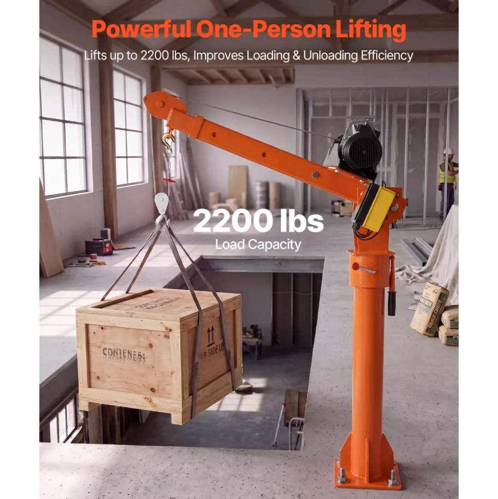 VEVOR Electric Truck Crane, 2200 lbs Pickup Truck Crane with 2200 LBS Electric Hoist, 360° Rotating Telescopic Boom, Premium Galvanized Steel, Foldable Pickup Bed Jib Hoist for Machine Lumber Lifting
