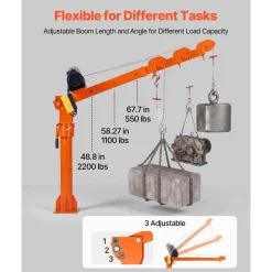 VEVOR Electric Truck Crane, 2200 lbs Pickup Truck Crane with 2200 LBS Electric Hoist, 360° Rotating Telescopic Boom, Premium Galvanized Steel, Foldable Pickup Bed Jib Hoist for Machine Lumber Lifting